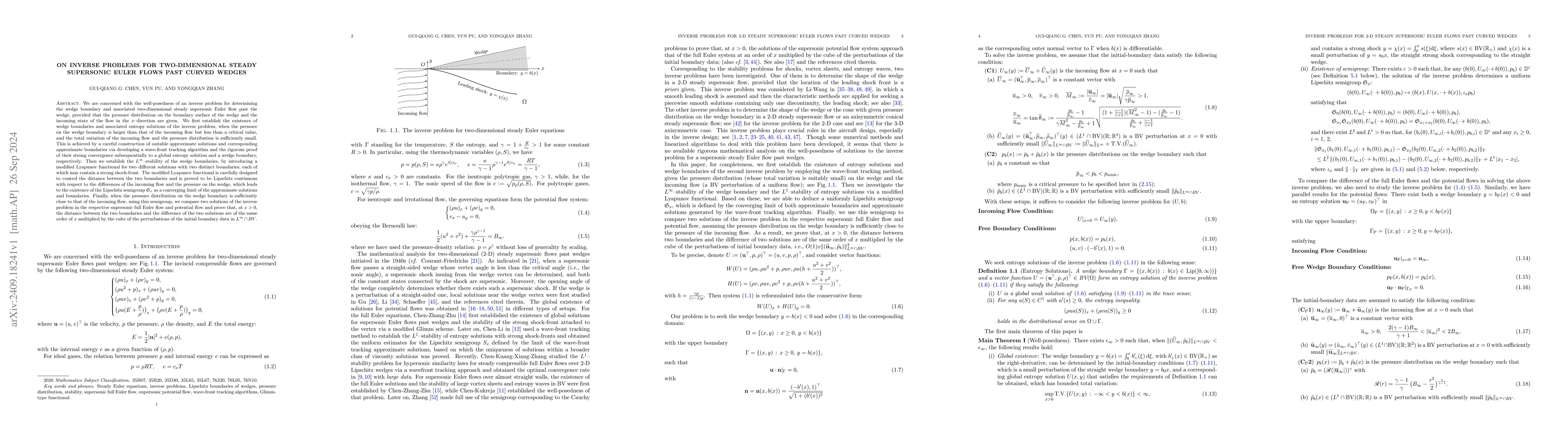 Thumbnail for On Inverse Problems for Two-Dimensional Steady Supersonic Euler Flows
  past Curved Wedges