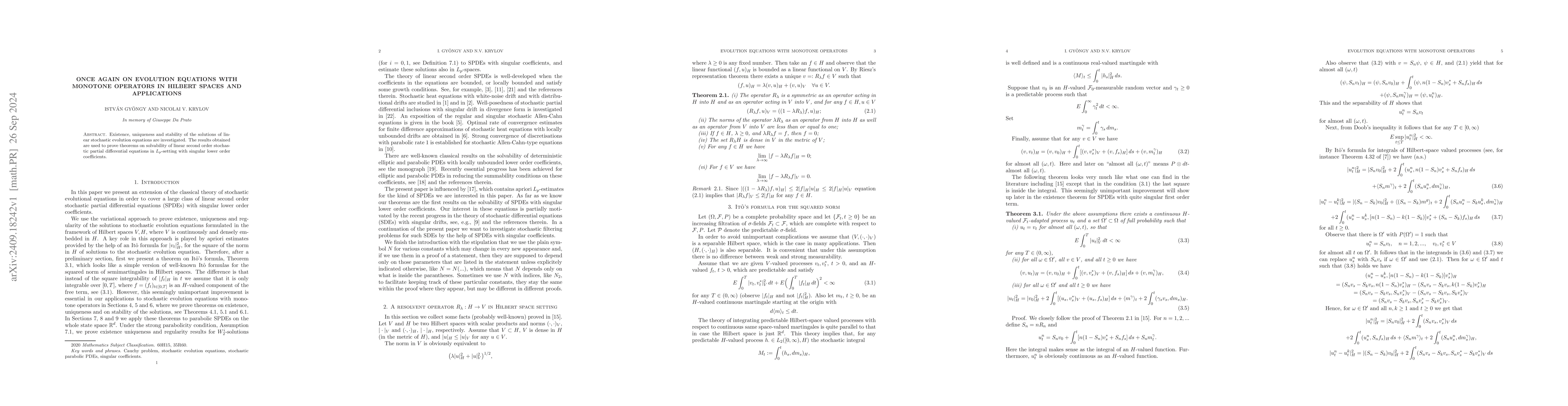 Thumbnail for Once again on evolution equations with monotone operators in Hilbert
  spaces and applications