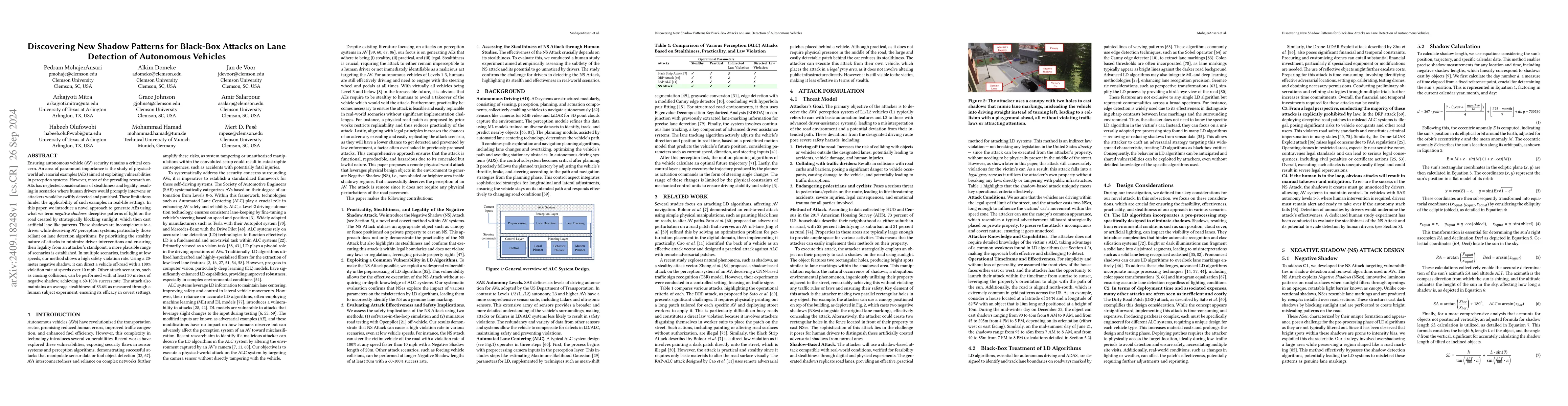 Thumbnail for Discovering New Shadow Patterns for Black-Box Attacks on Lane Detection
  of Autonomous Vehicles