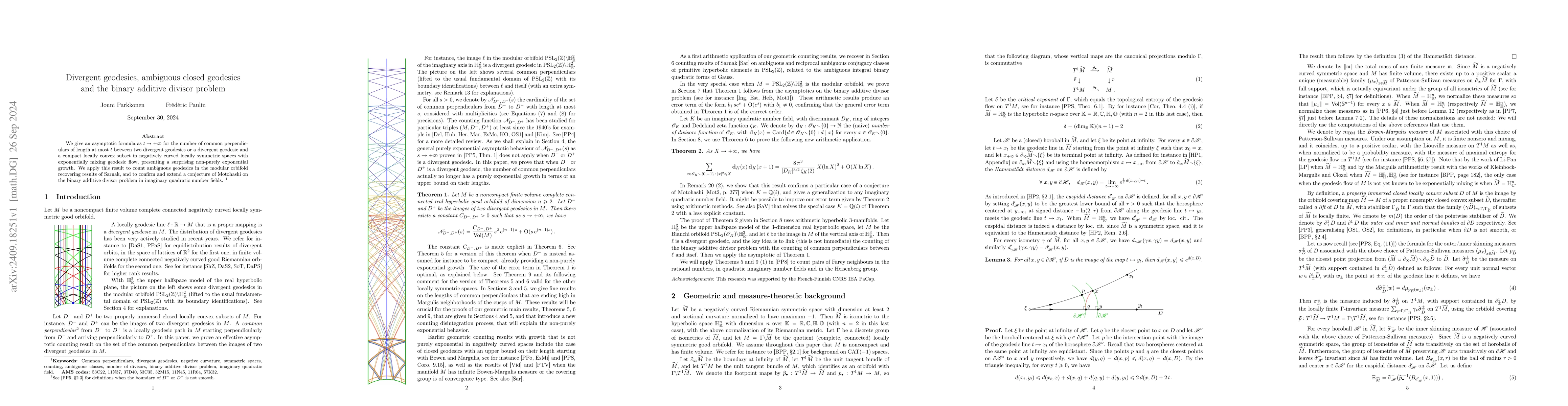 Thumbnail for Divergent geodesics, ambiguous closed geodesics and the binary additive
  divisor problem