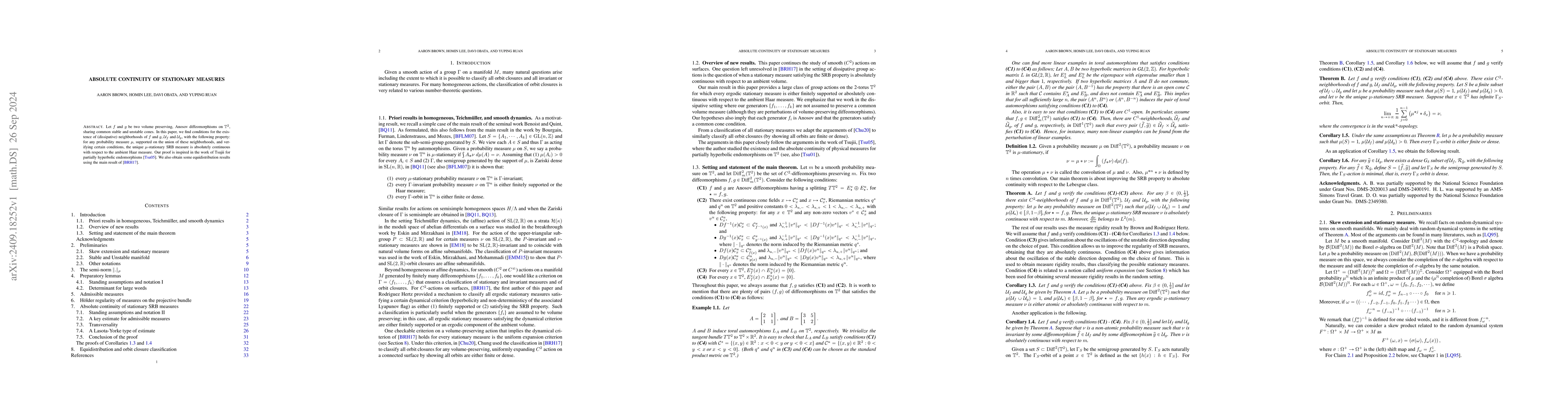 Thumbnail for Absolute continuity of stationary measures