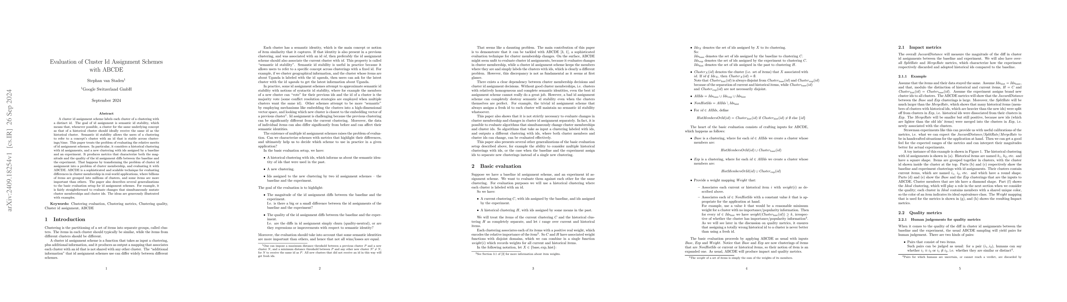 Thumbnail for Evaluation of Cluster Id Assignment Schemes with ABCDE