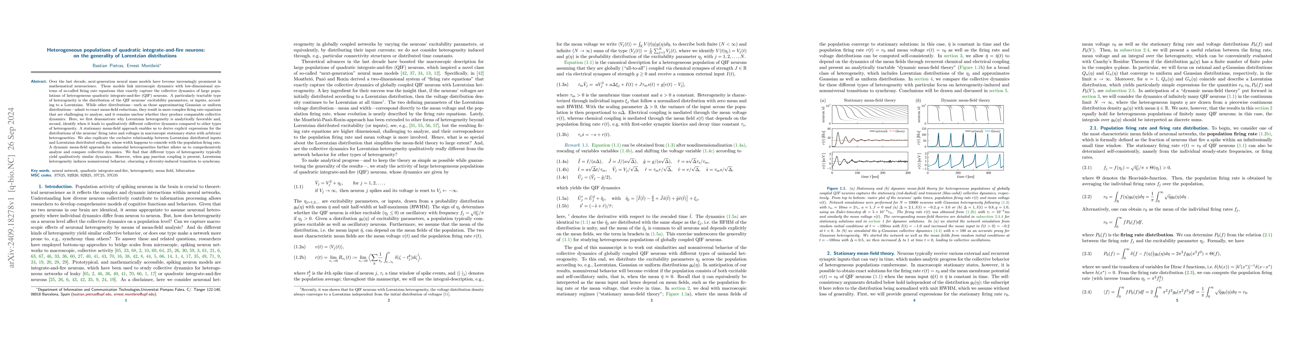 Thumbnail for Heterogeneous populations of quadratic integrate-and-fire neurons: on
  the generality of Lorentzian distributions