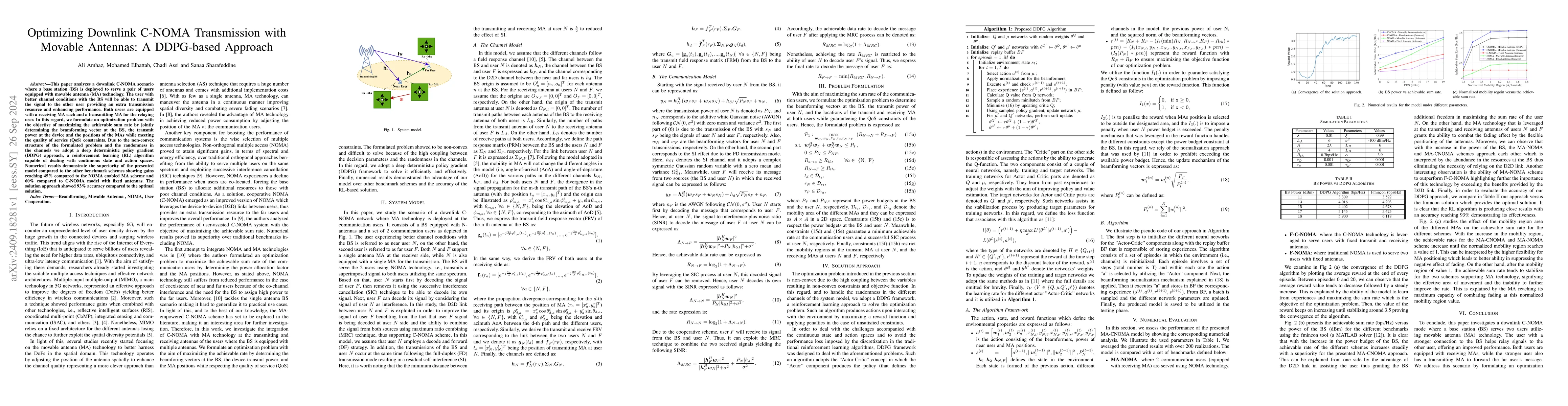 Thumbnail for Optimizing Downlink C-NOMA Transmission with Movable Antennas: A
  DDPG-based Approach