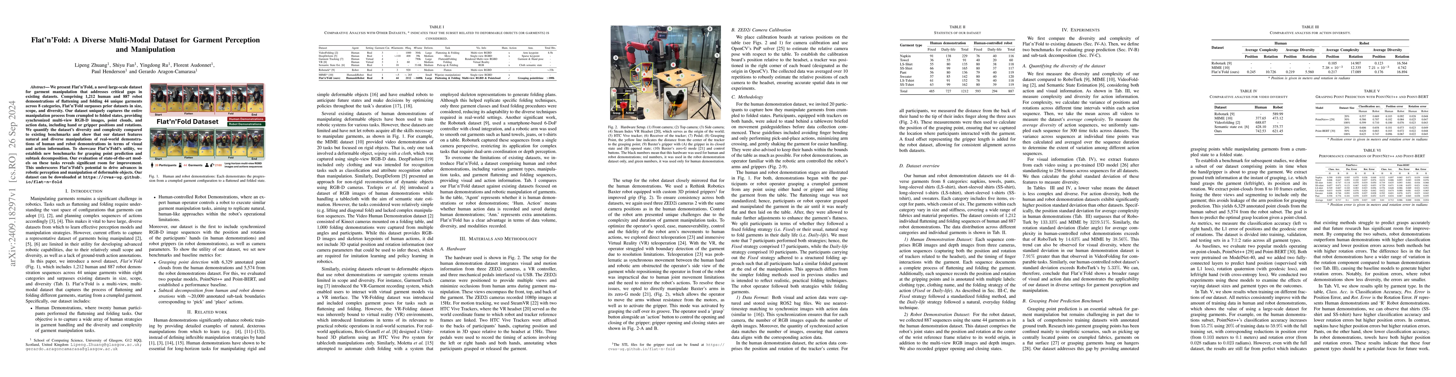 Thumbnail for Flat'n'Fold: A Diverse Multi-Modal Dataset for Garment Perception and
  Manipulation