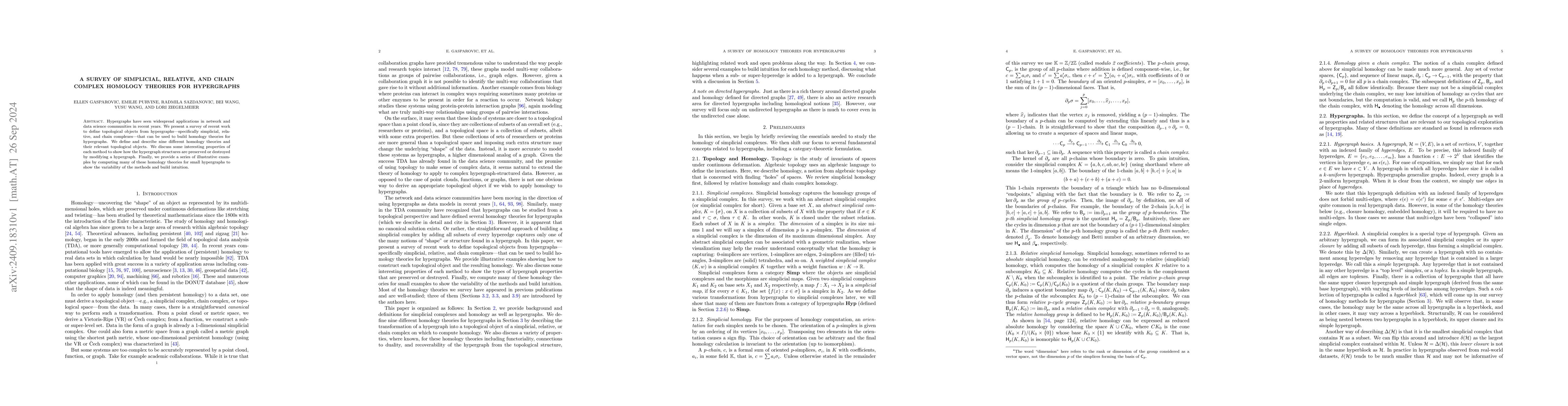 Thumbnail for A survey of simplicial, relative, and chain complex homology theories
  for hypergraphs