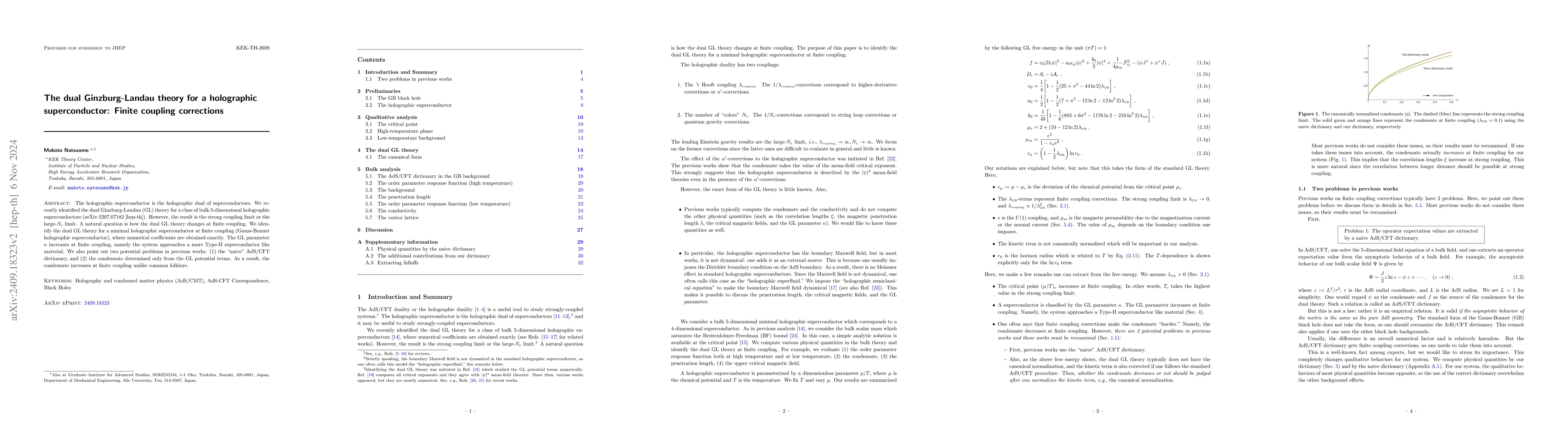 Thumbnail for The dual Ginzburg-Landau theory for a holographic superconductor: Finite
  coupling corrections