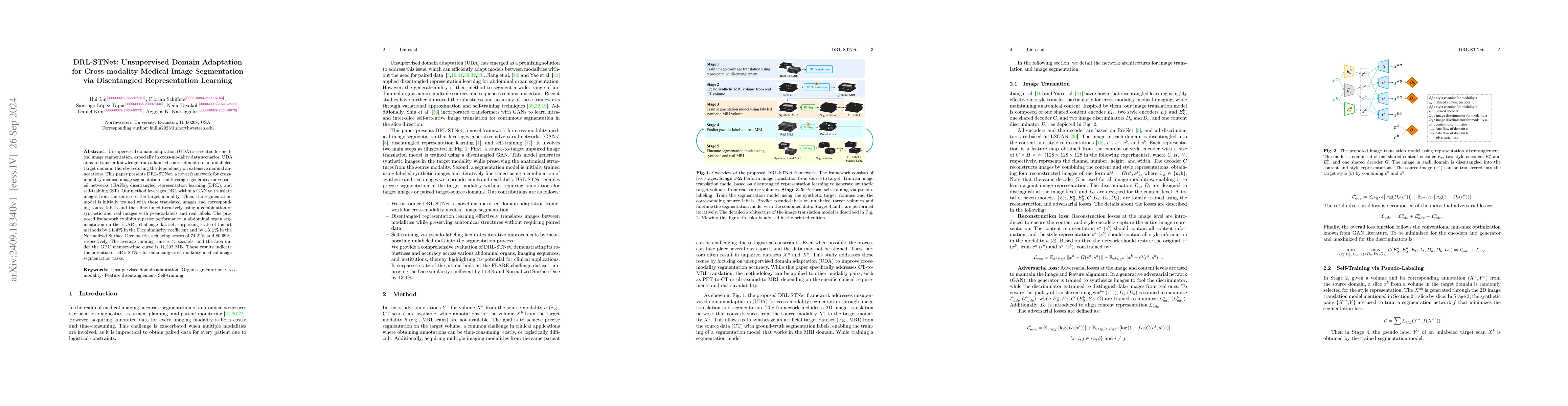 Thumbnail for DRL-STNet: Unsupervised Domain Adaptation for Cross-modality Medical
  Image Segmentation via Disentangled Representation Learning