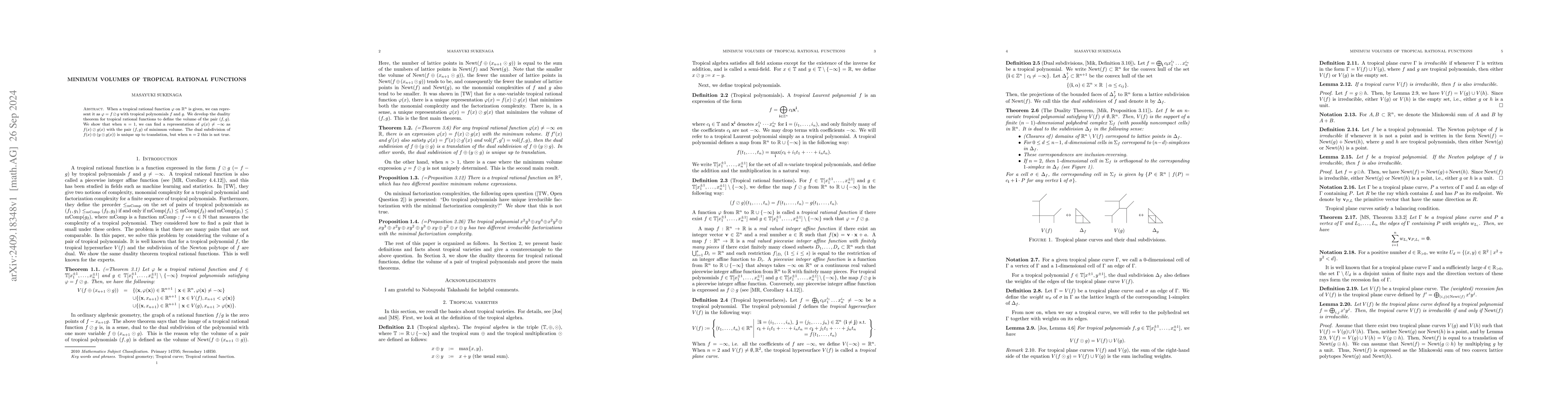 Thumbnail for Minimum volumes of tropical rational functions