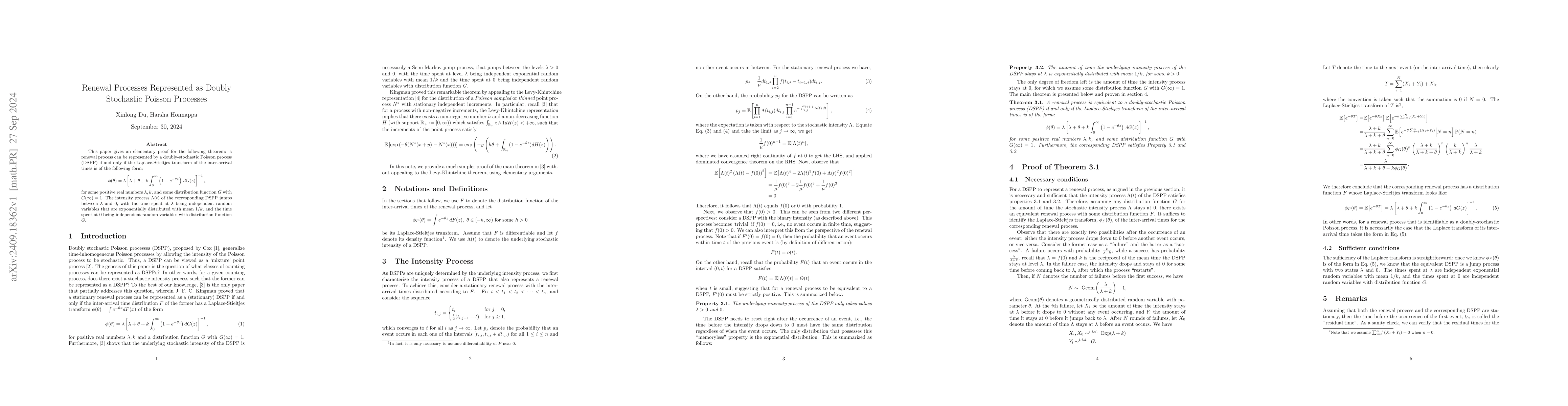 Thumbnail for Renewal Processes Represented as Doubly Stochastic Poisson Processes