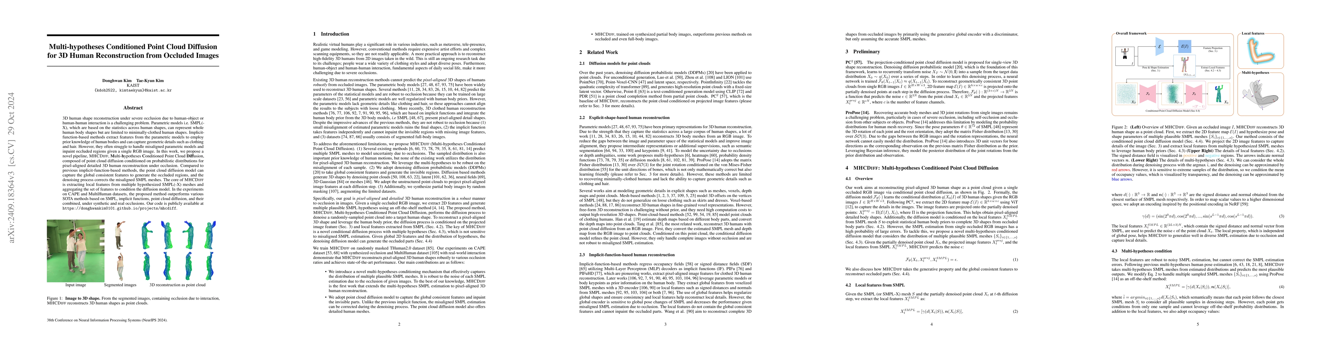 Thumbnail for Multi-hypotheses Conditioned Point Cloud Diffusion for 3D Human
  Reconstruction from Occluded Images