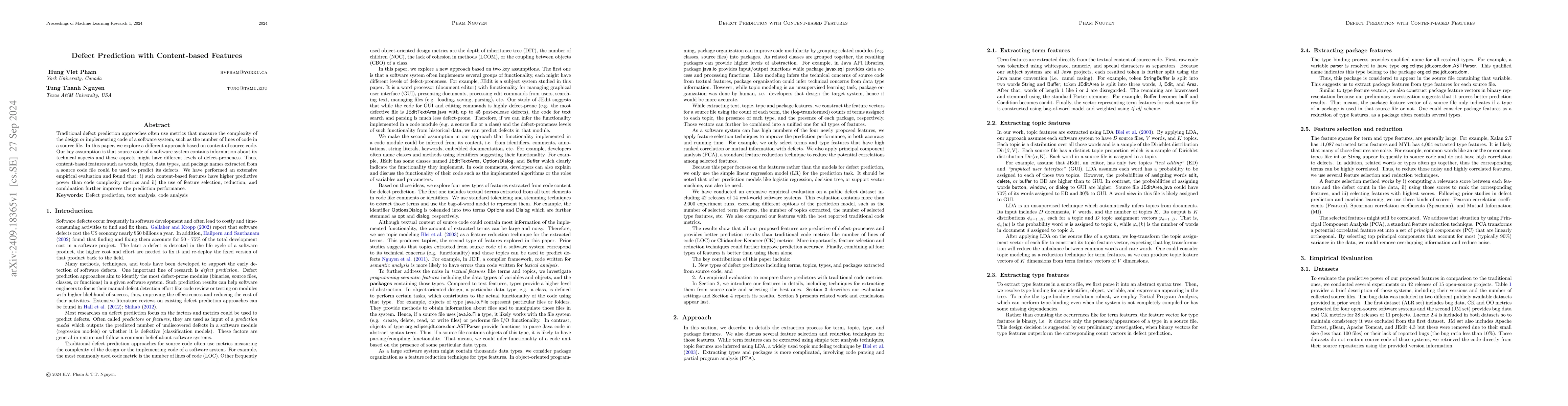 Thumbnail for Defect Prediction with Content-based Features