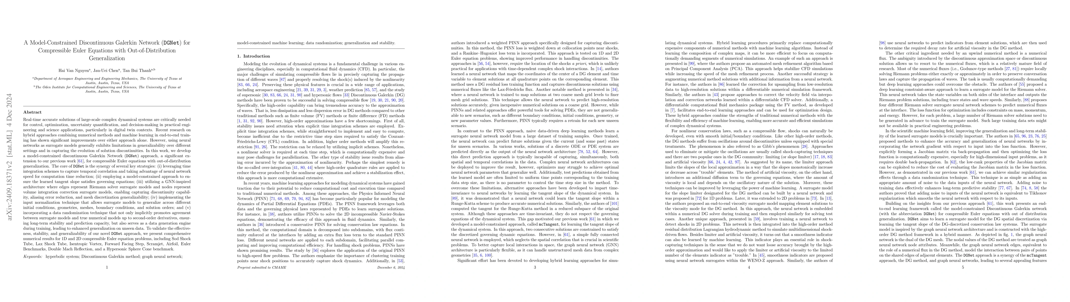 Thumbnail for A model-constrained Discontinuous Galerkin Network (DGNet) for
  Compressible Euler Equations with Out-of-Distribution Generalization
