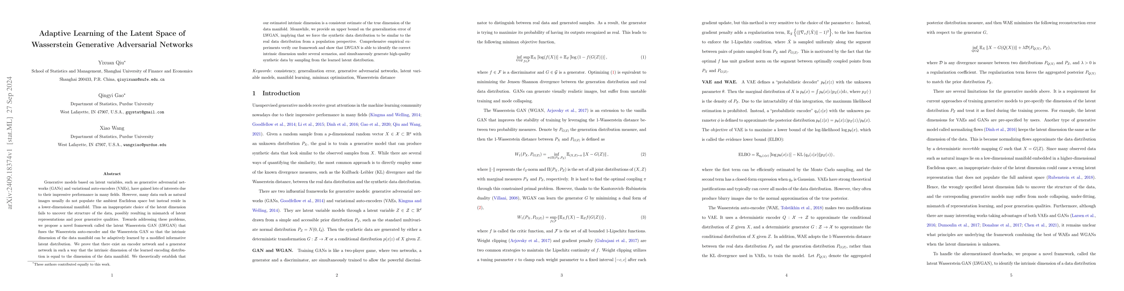 Thumbnail for Adaptive Learning of the Latent Space of Wasserstein Generative
  Adversarial Networks