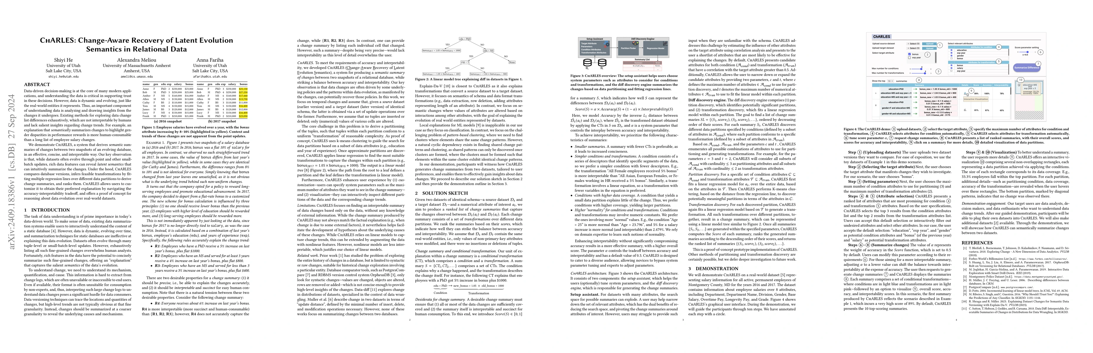 Thumbnail for ChARLES: Change-Aware Recovery of Latent Evolution Semantics in
  Relational Data