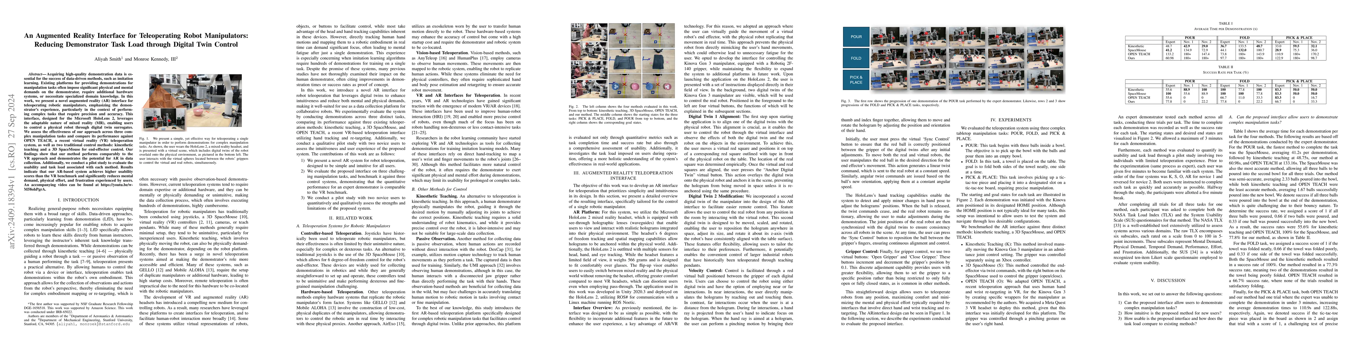 Thumbnail for An Augmented Reality Interface for Teleoperating Robot Manipulators:
  Reducing Demonstrator Task Load through Digital Twin Control