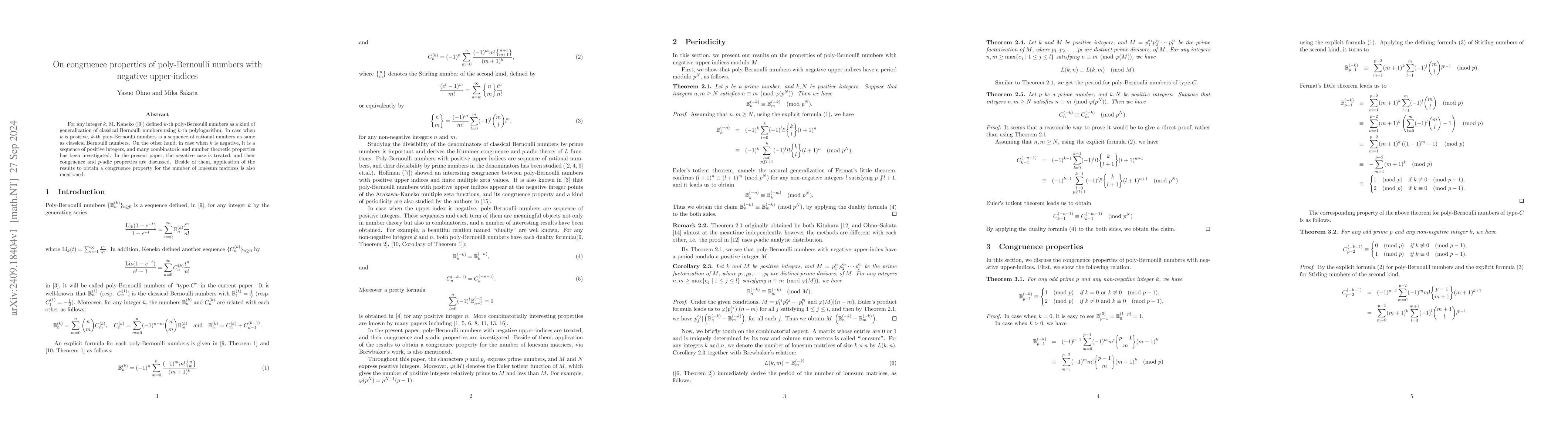 Thumbnail for On congruence properties of poly-Bernoulli numbers with negative
  upper-indices