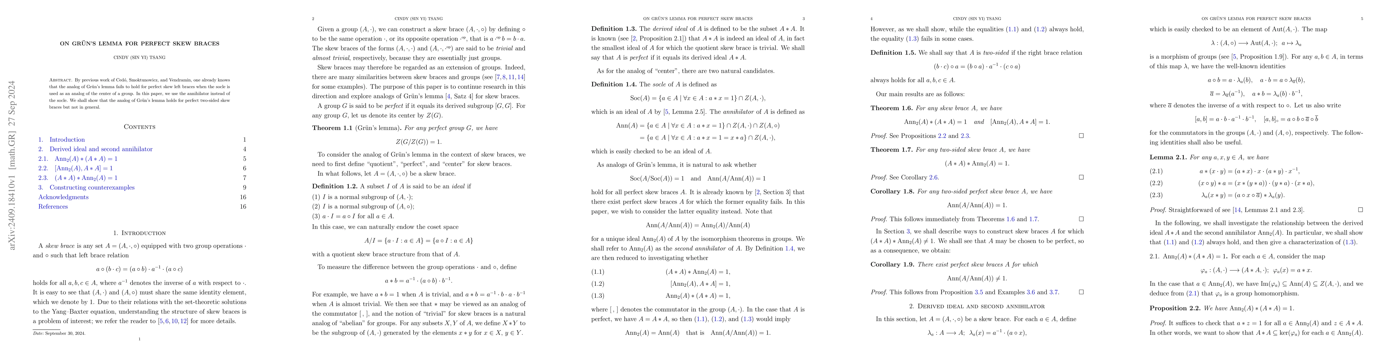 Thumbnail for On Grün's lemma for perfect skew braces