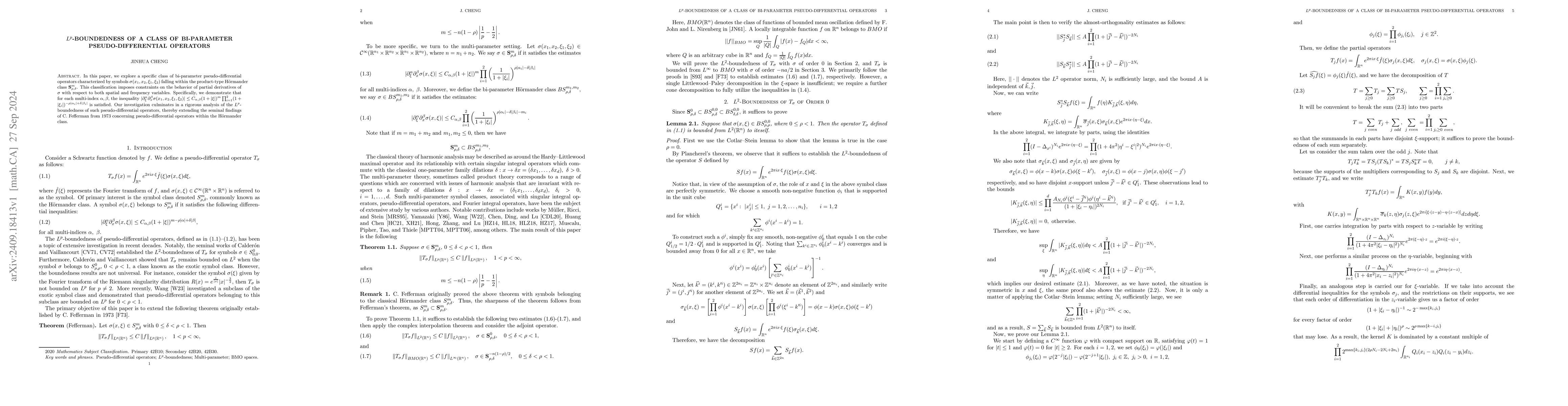 Thumbnail for $L^p$-Boundedness of a Class of Bi-Parameter Pseudo-Differential
  Operators