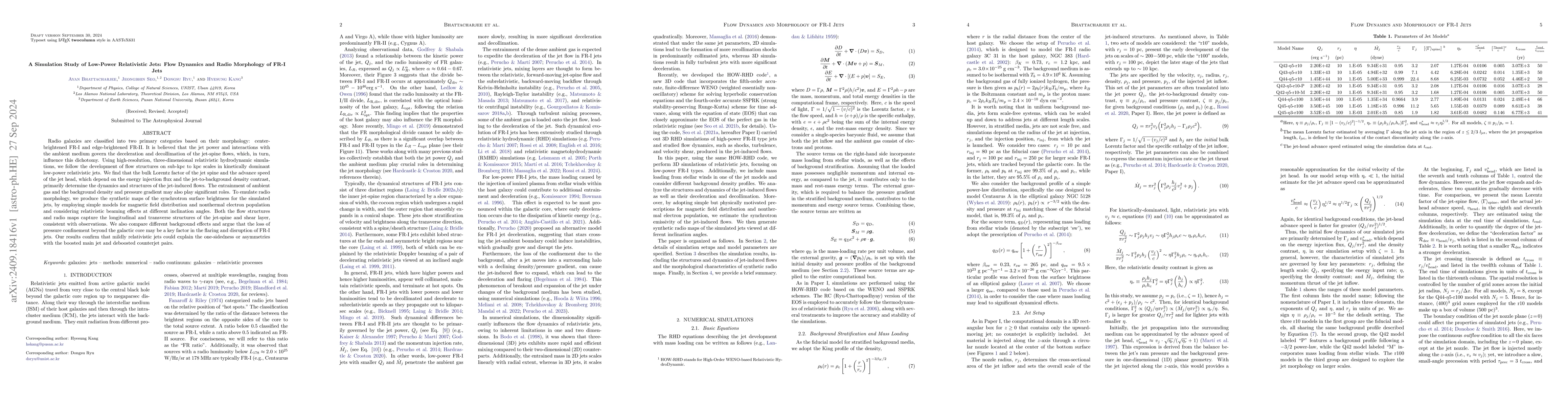 Thumbnail for A Simulation Study of Low-Power Relativistic Jets: Flow Dynamics and
  Radio Morphology of FR-I Jets