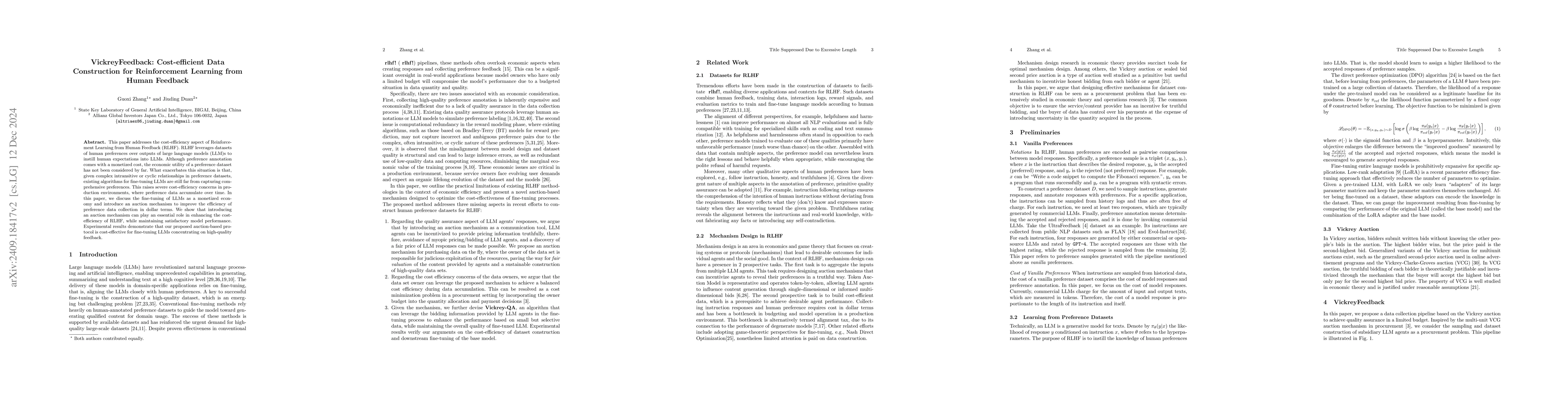 Thumbnail for VickreyFeedback: Cost-efficient Data Construction for Reinforcement
  Learning from Human Feedback