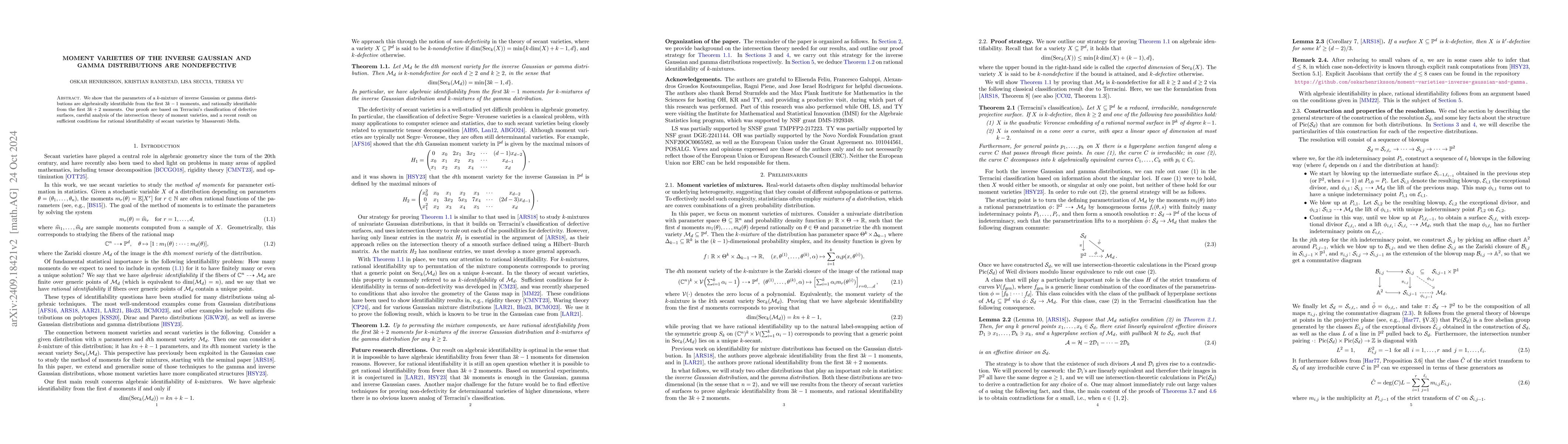 Thumbnail for Moment varieties of the inverse Gaussian and gamma distributions are
  nondefective