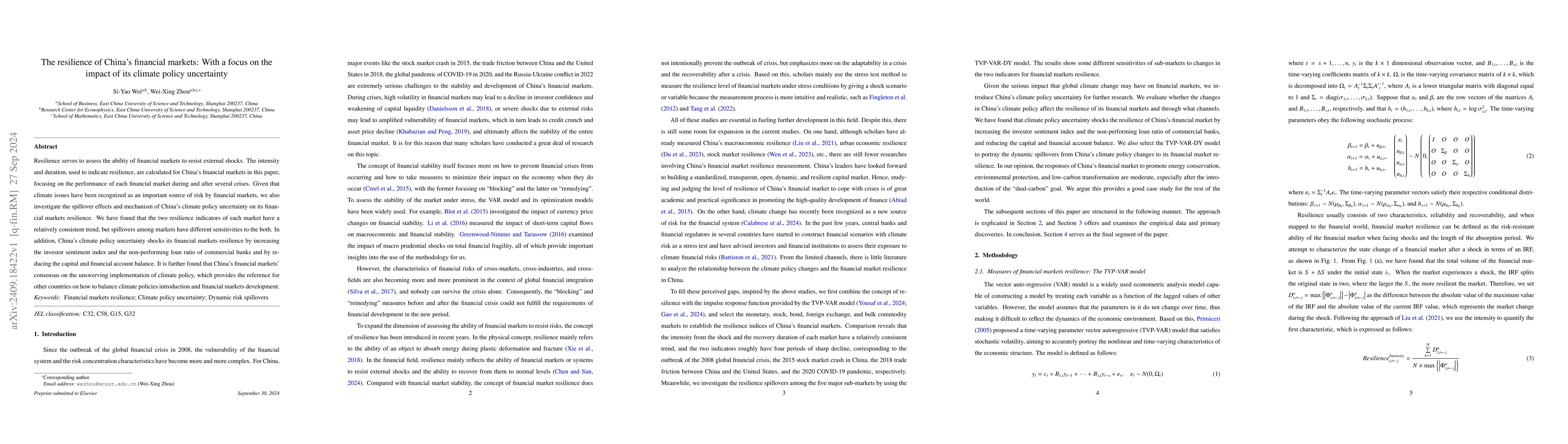 Thumbnail for The resilience of China's financial markets: With a focus on the impact
  of its climate policy uncertainty