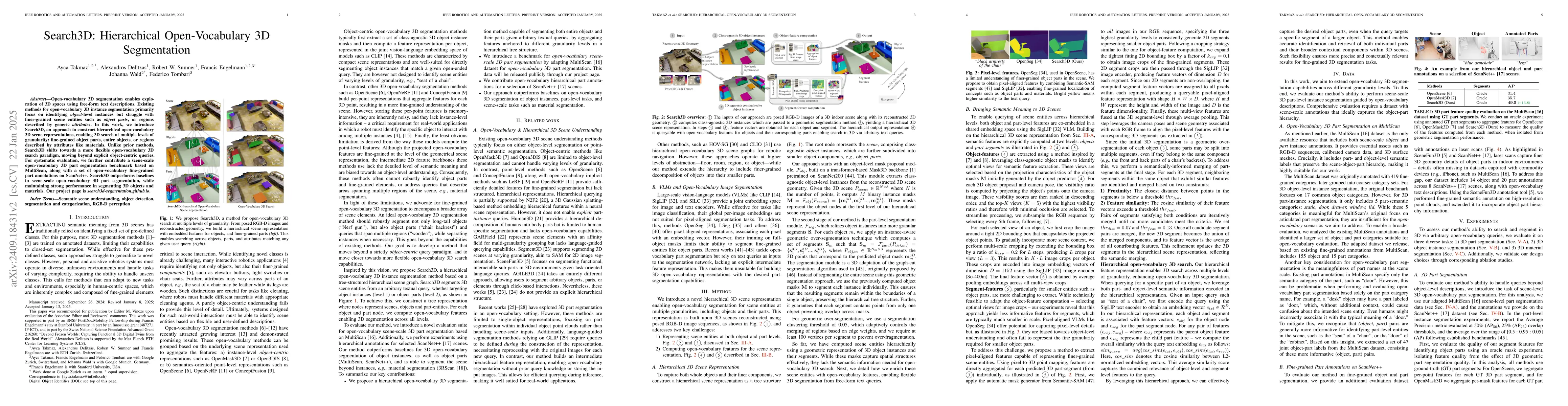 Thumbnail for Search3D: Hierarchical Open-Vocabulary 3D Segmentation