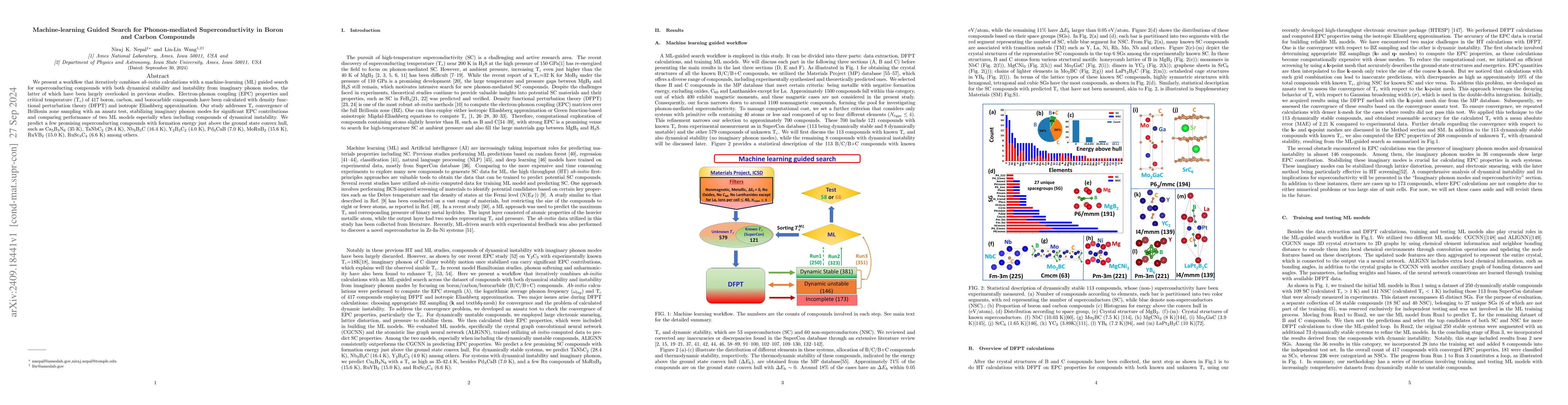 Thumbnail for Machine-learning Guided Search for Phonon-mediated Superconductivity in
  Boron and Carbon Compounds