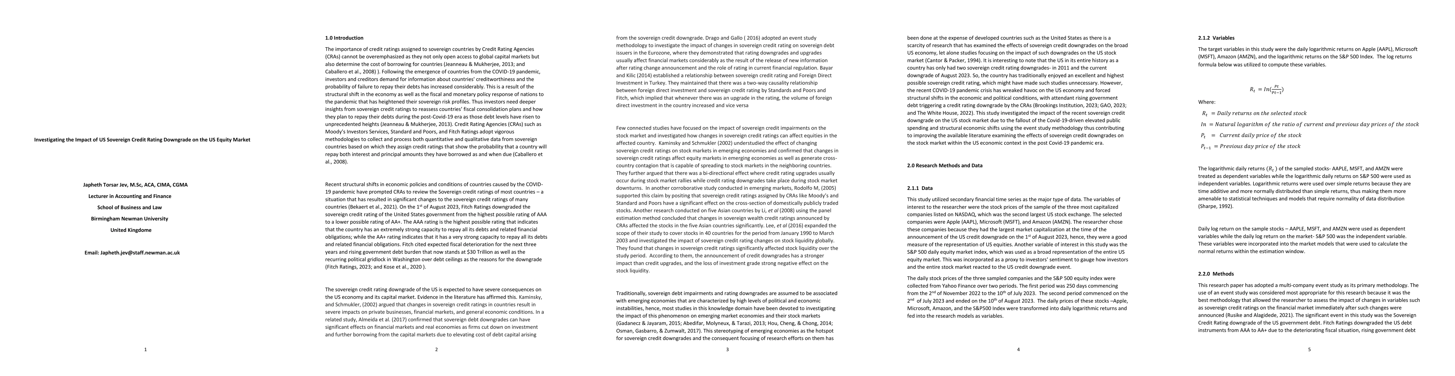 Thumbnail for Investigating the Impact of Sovereign Credit Rating Downgrade on the US
  Equity Market