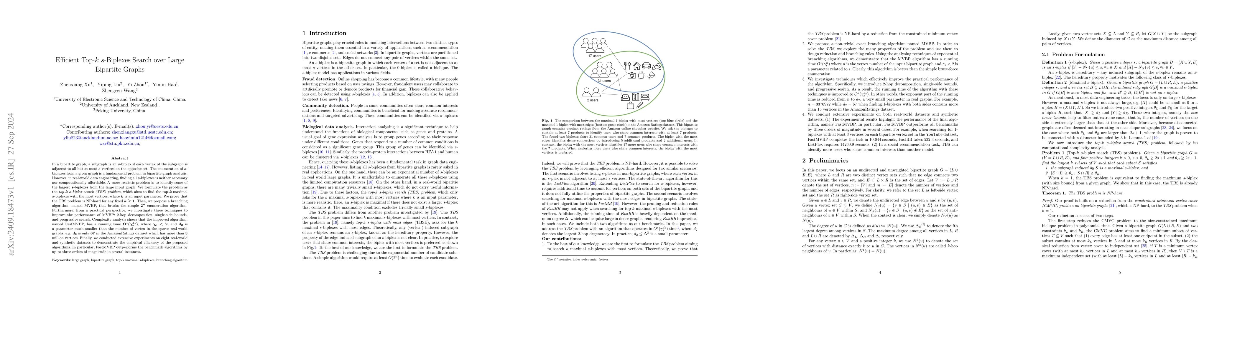 Thumbnail for Efficient Top-k s-Biplexes Search over Large Bipartite Graphs
