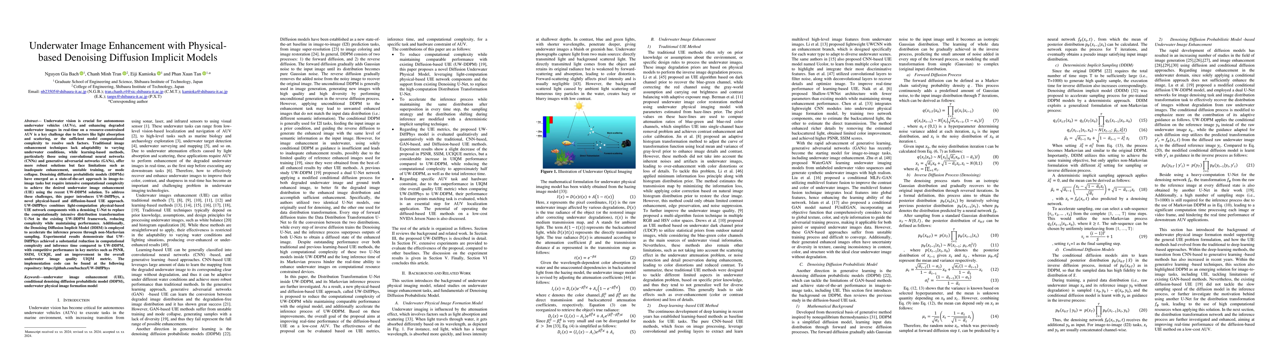 Thumbnail for Underwater Image Enhancement with Physical-based Denoising Diffusion
  Implicit Models