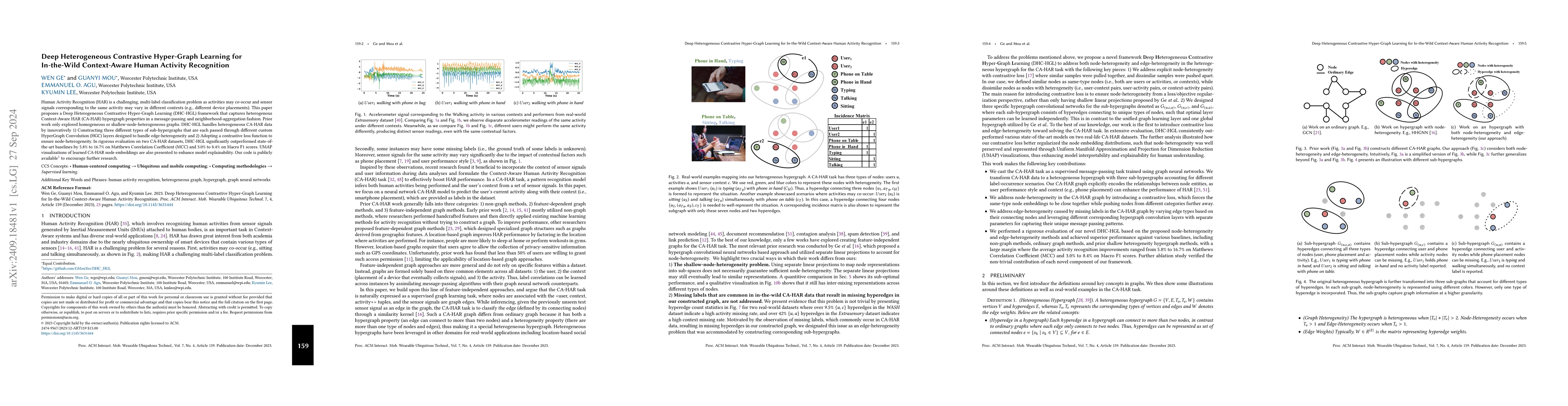 Thumbnail for Deep Heterogeneous Contrastive Hyper-Graph Learning for In-the-Wild
  Context-Aware Human Activity Recognition
