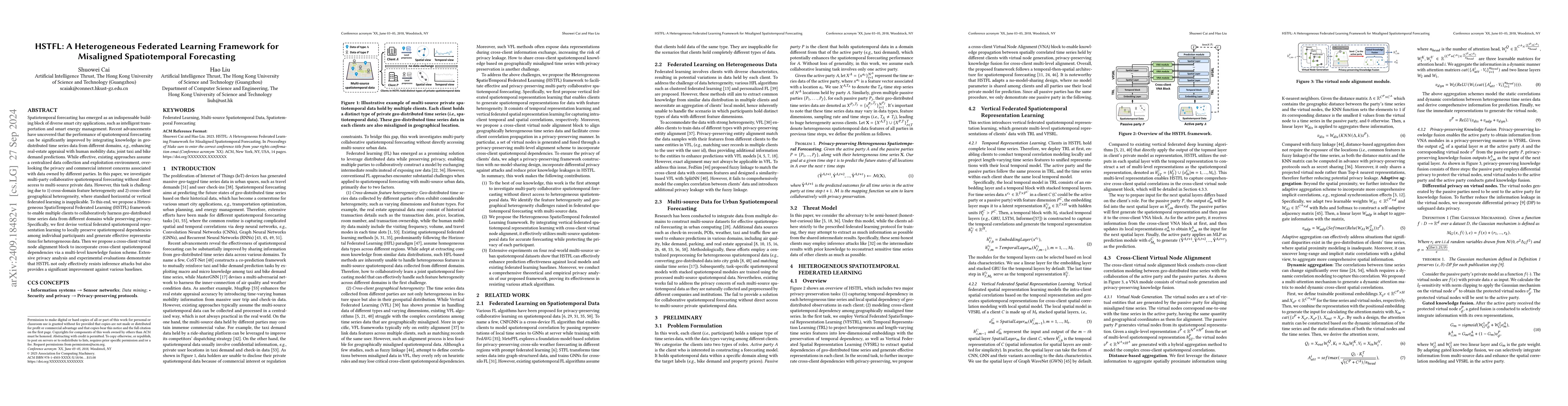 Thumbnail for HSTFL: A Heterogeneous Federated Learning Framework for Misaligned
  Spatiotemporal Forecasting