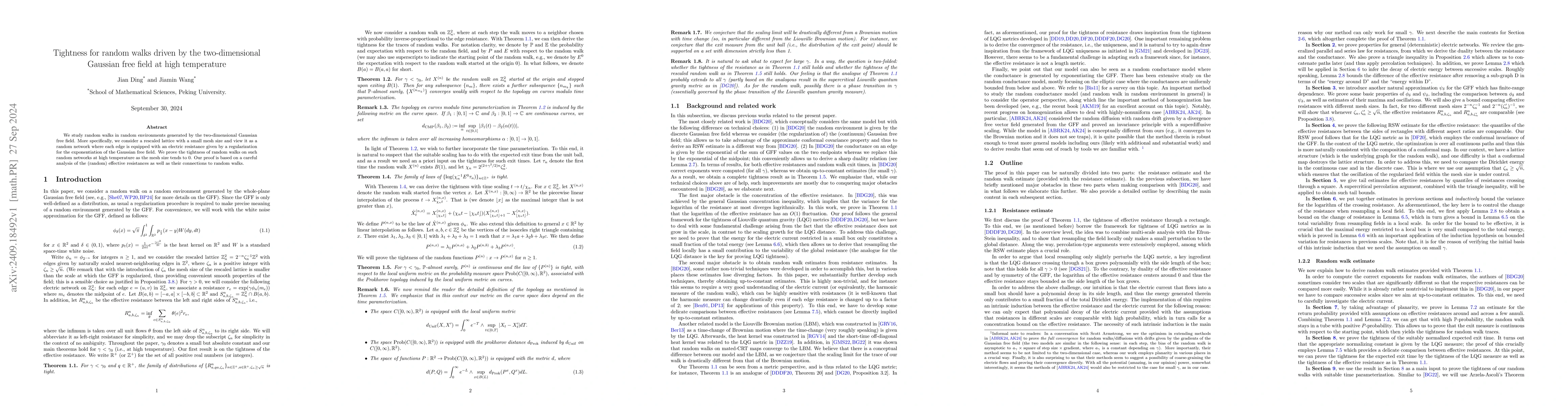 Thumbnail for Tightness for random walks driven by the two-dimensional Gaussian free
  field at high temperature