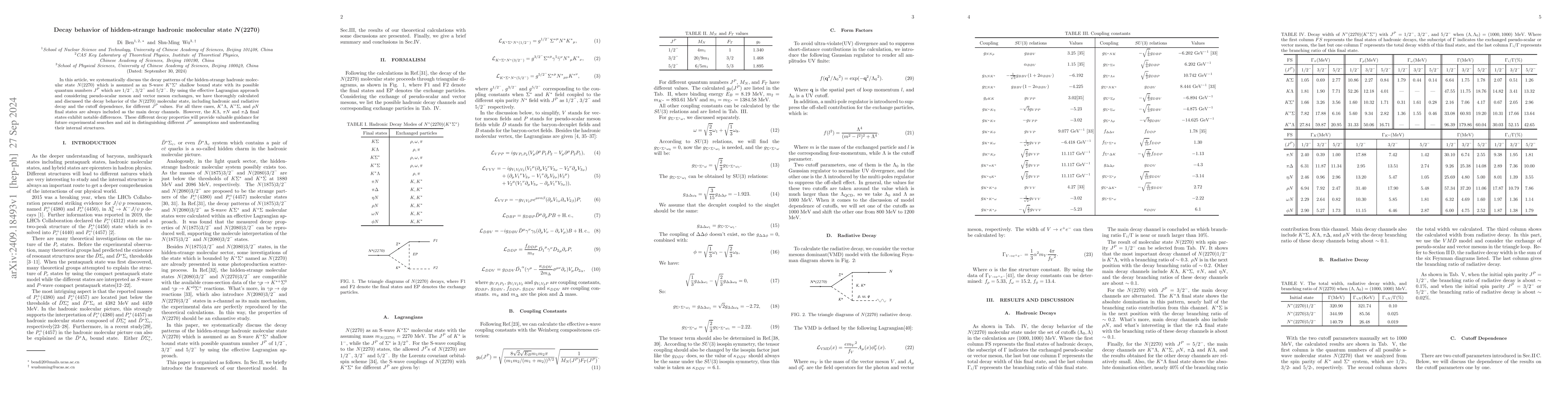 Thumbnail for Decay behavior of hidden-strange hadronic molecular state $N(2270)$