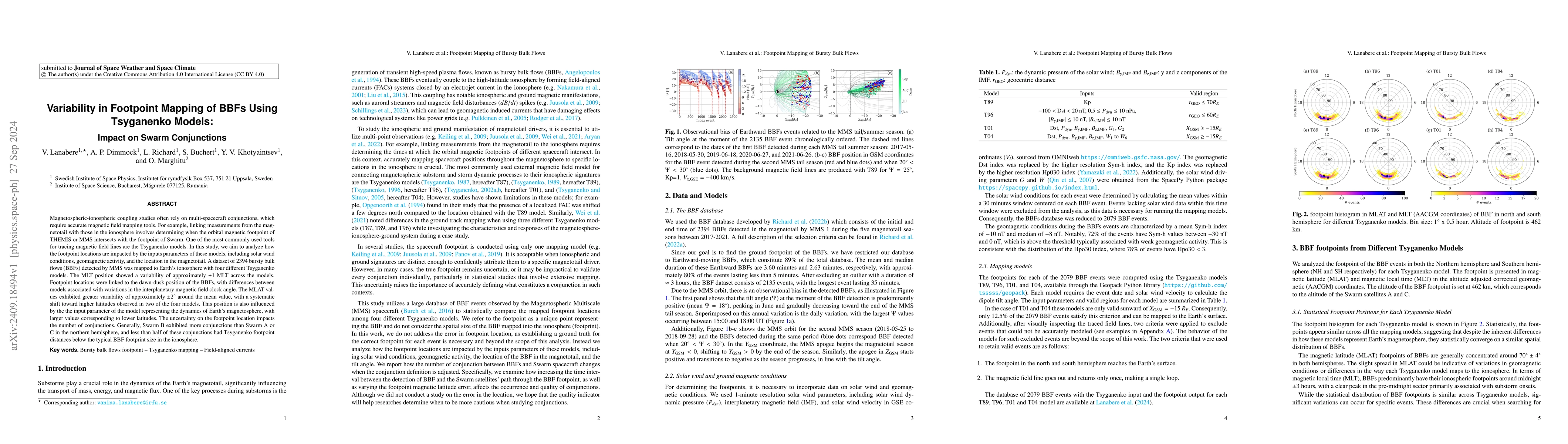 Thumbnail for Variability in Footpoint Mapping of BBFs Using Tsyganenko Models: Impact
  on Swarm Conjunctions