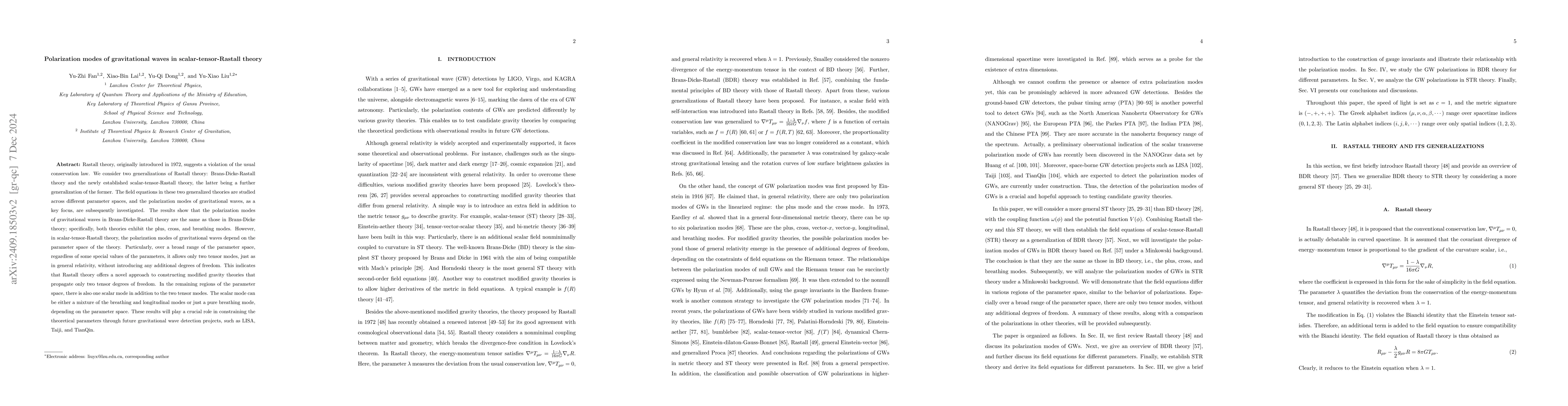 Thumbnail for Polarization modes of gravitational waves in scalar-tensor-Rastall
  theory