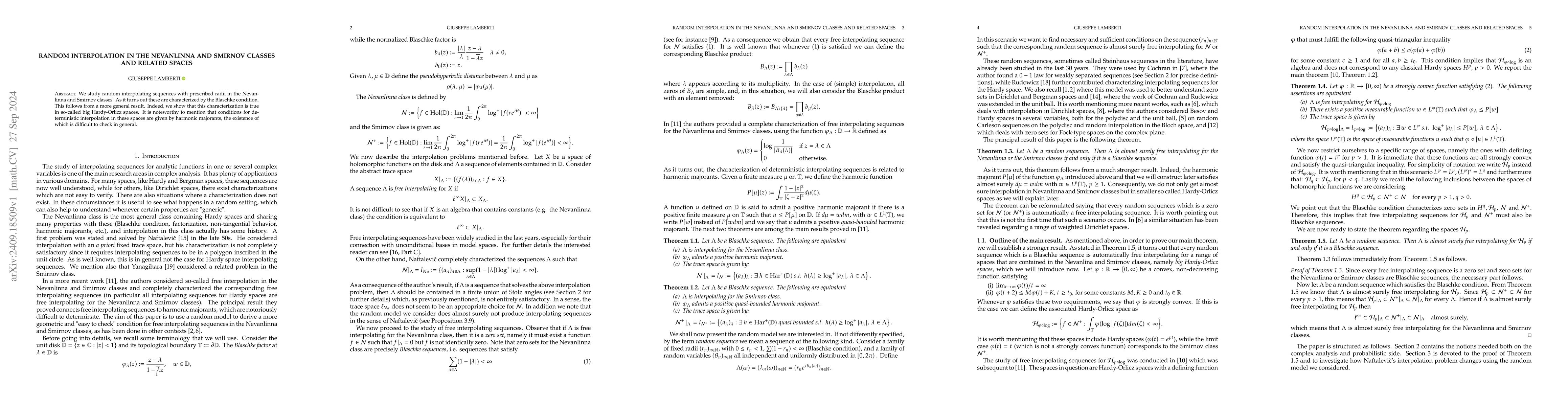 Thumbnail for Random interpolation in the Nevanlinna and Smirnov classes and related
  spaces