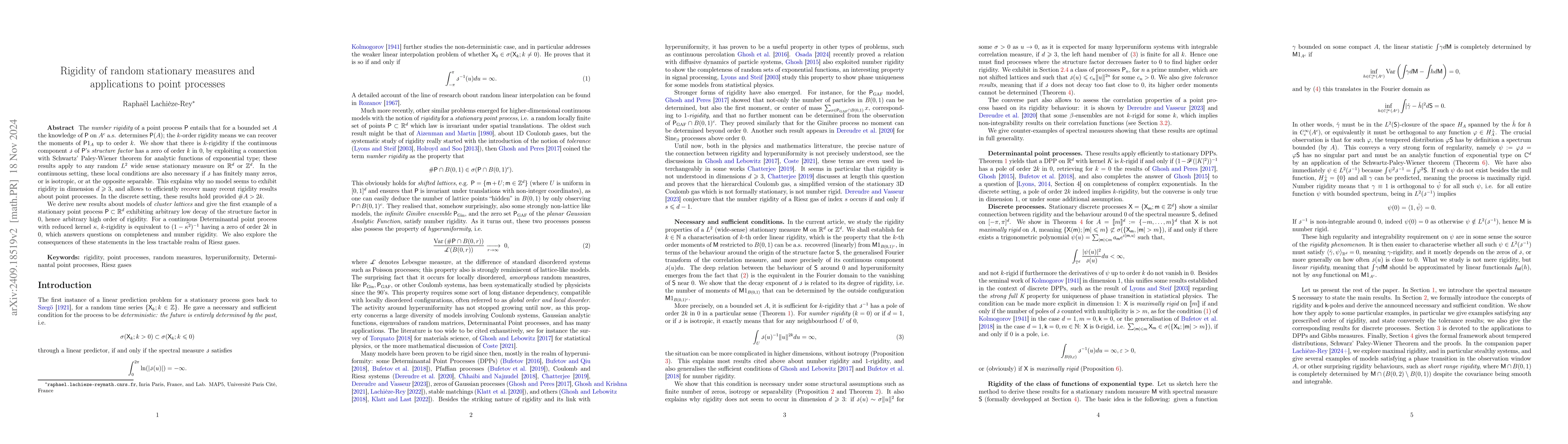 Thumbnail for Rigidity of random stationary measures and applications to point
  processes