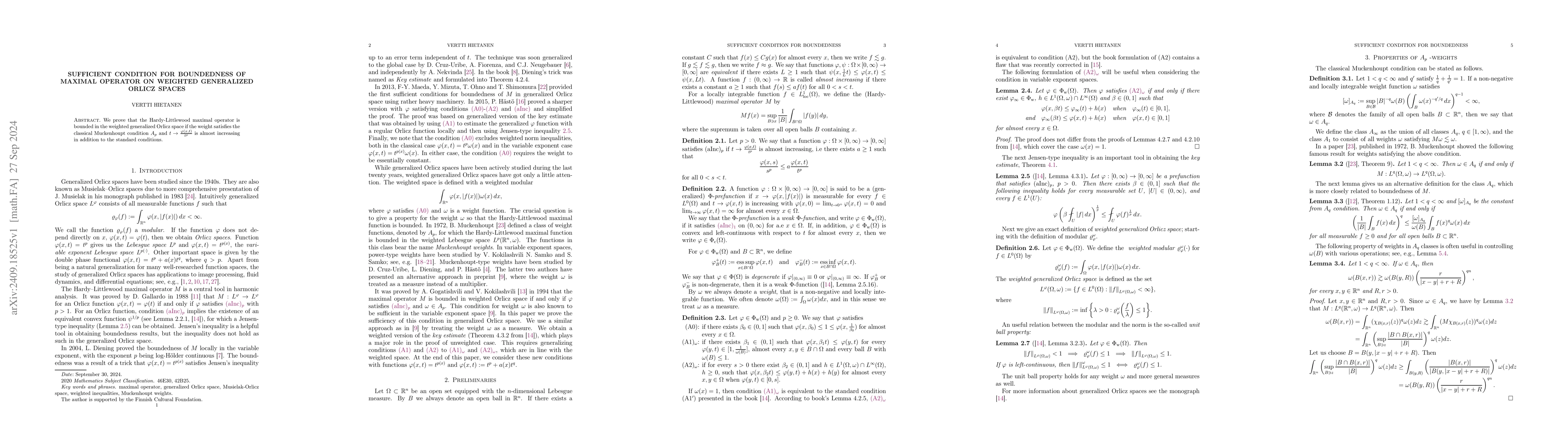 Thumbnail for Sufficient condition for boundedness of maximal operator on weighted
  generalized Orlicz spaces
