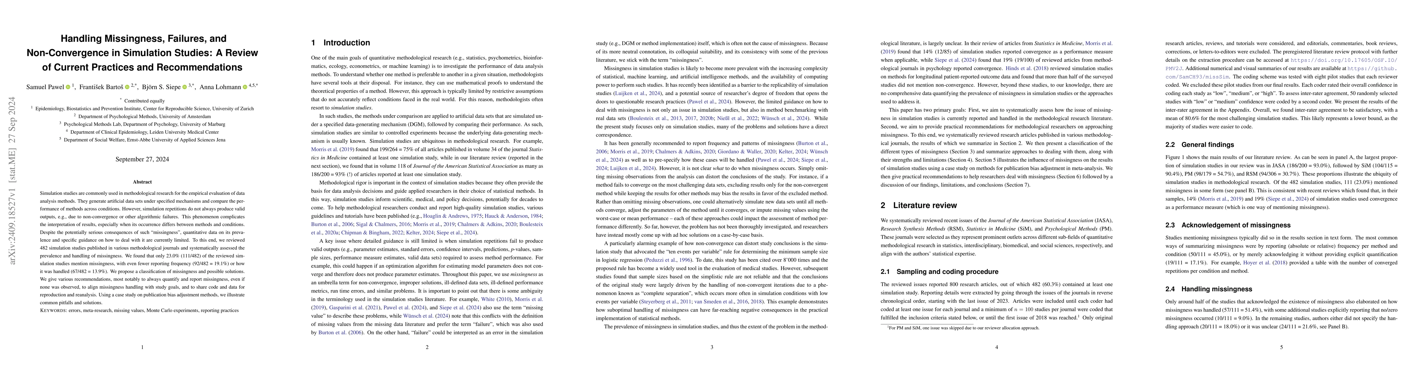 Thumbnail for Handling Missingness, Failures, and Non-Convergence in Simulation
  Studies: A Review of Current Practices and Recommendations