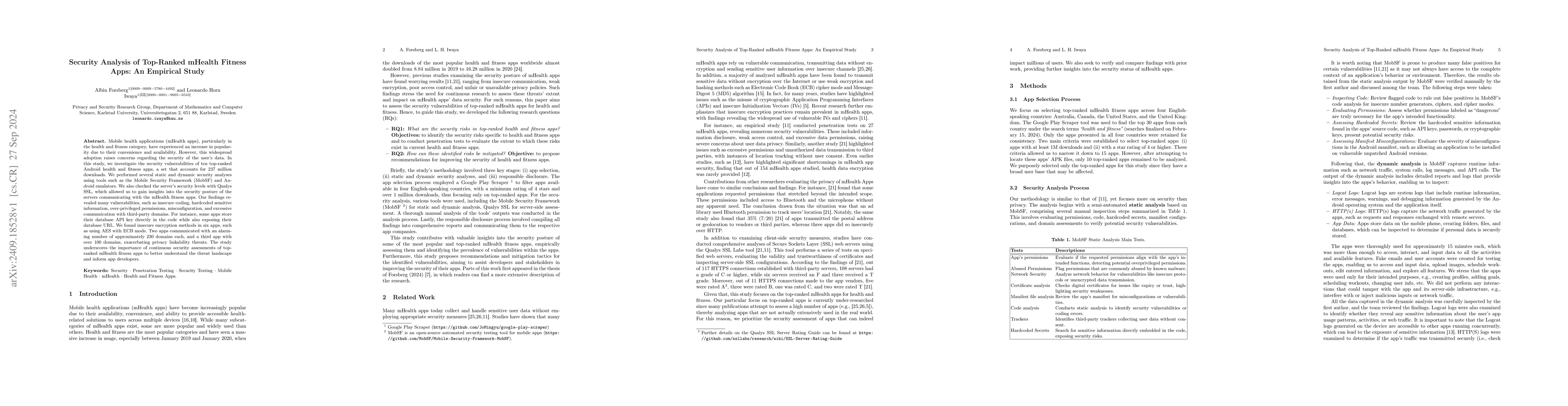 Thumbnail for Security Analysis of Top-Ranked mHealth Fitness Apps: An Empirical Study