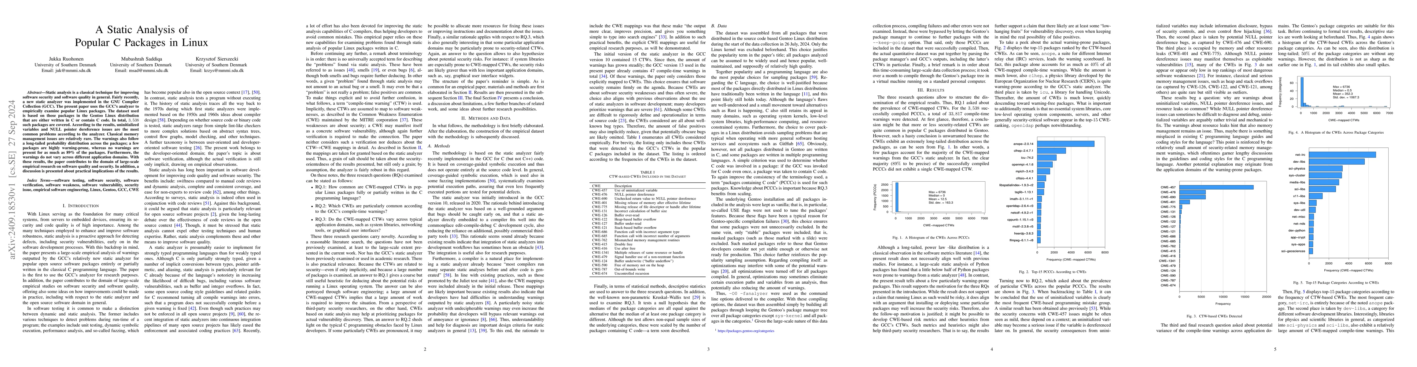 Thumbnail for A Static Analysis of Popular C Packages in Linux