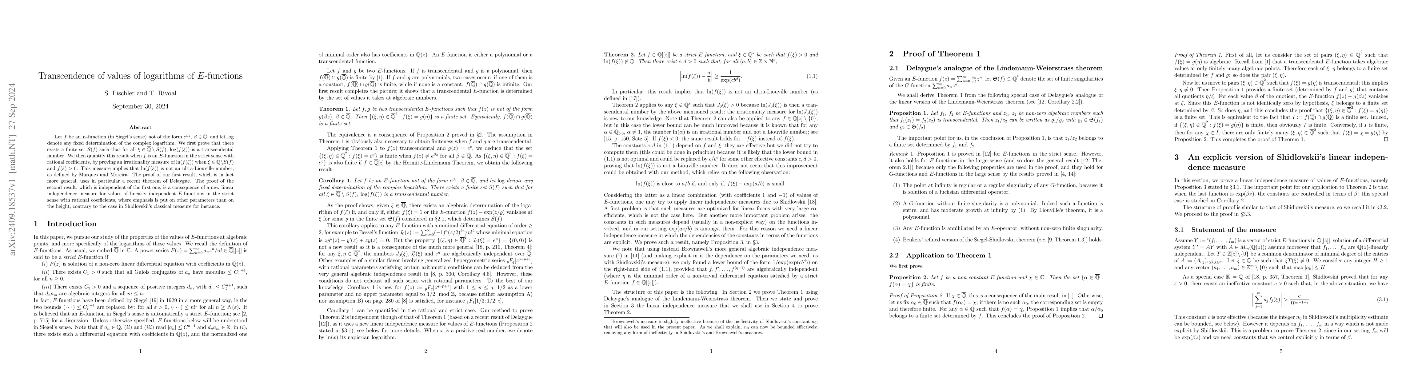 Thumbnail for Transcendence of values of logarithms of $E$-functions