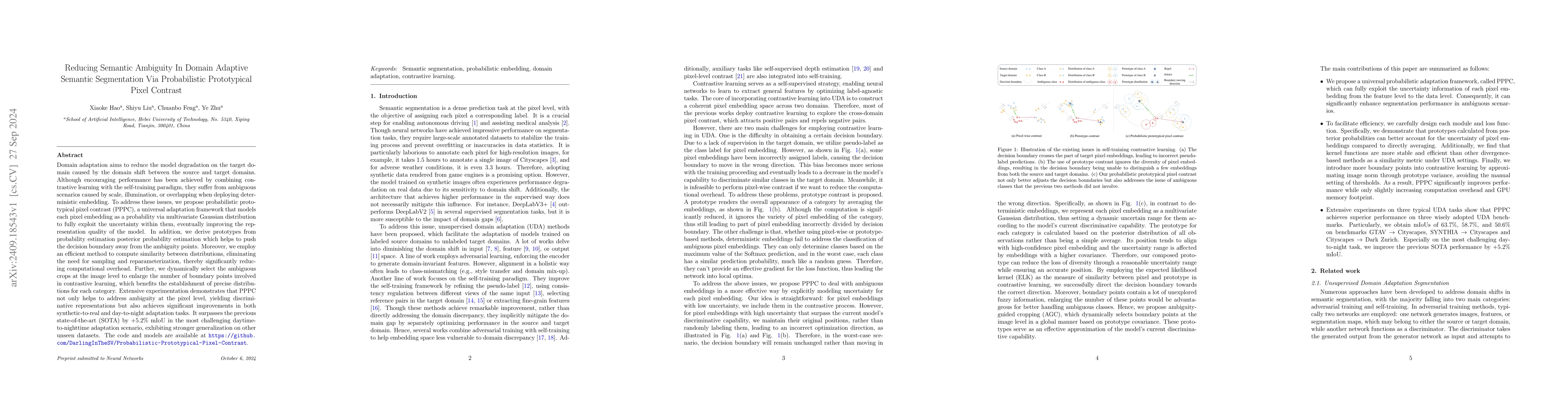 Thumbnail for Reducing Semantic Ambiguity In Domain Adaptive Semantic Segmentation Via
  Probabilistic Prototypical Pixel Contrast