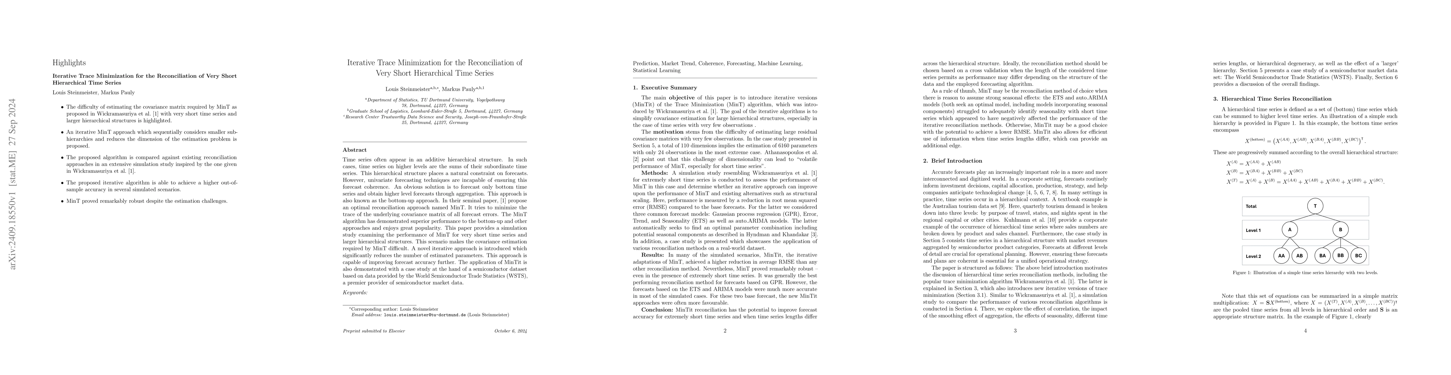 Thumbnail for Iterative Trace Minimization for the Reconciliation of Very Short
  Hierarchical Time Series