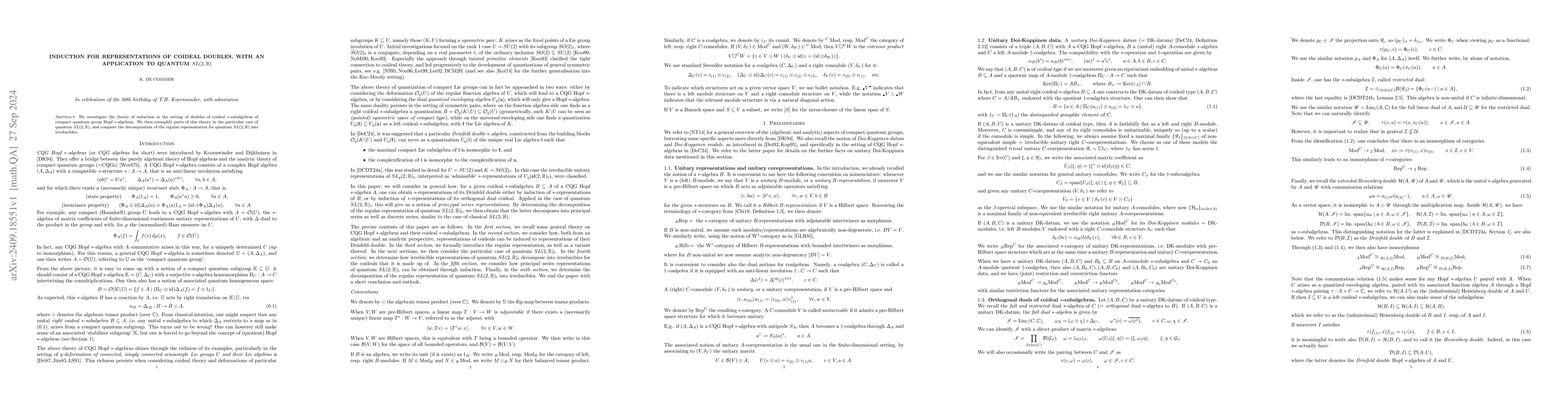 Thumbnail for Induction for representations of coideal doubles, with an application to
  quantum $SL(2,\mathbb{R})$