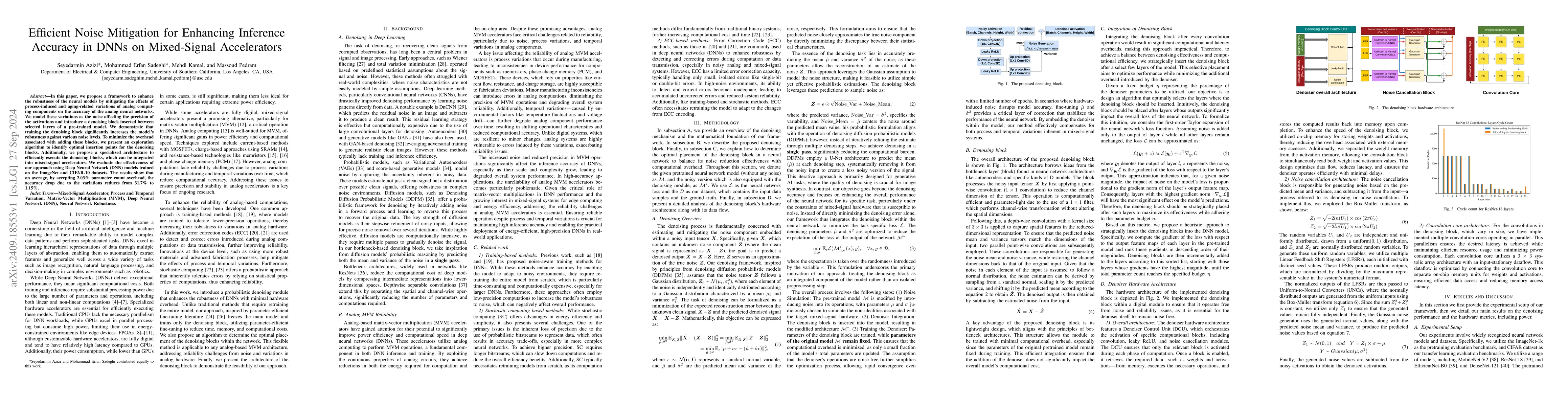 Thumbnail for Efficient Noise Mitigation for Enhancing Inference Accuracy in DNNs on
  Mixed-Signal Accelerators