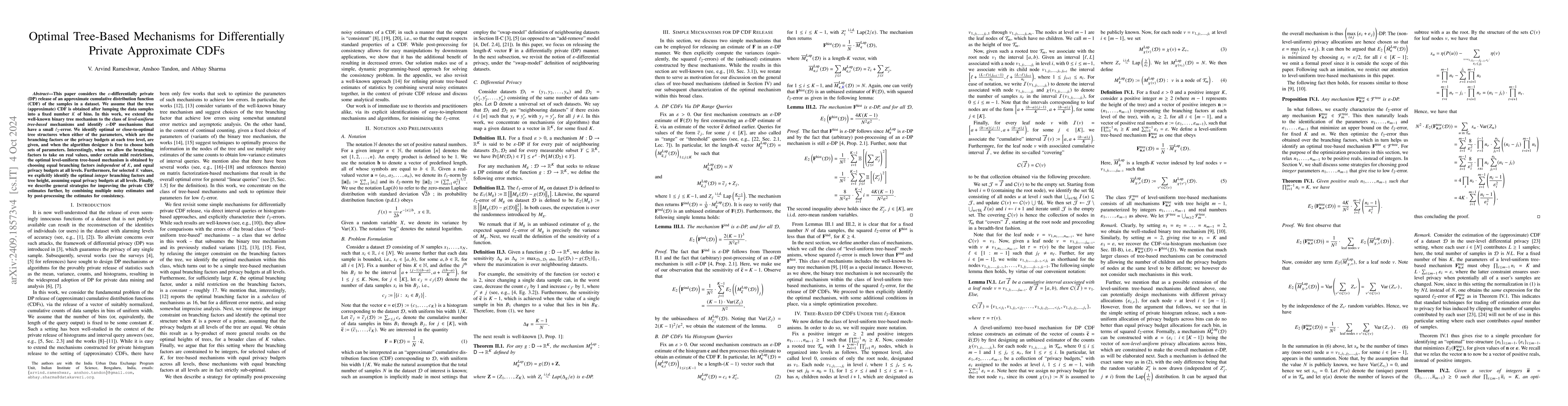 Thumbnail for Optimal Tree-Based Mechanisms for Differentially Private Approximate
  CDFs